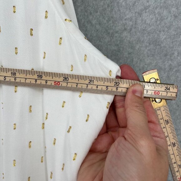 Draper James Womens Clip Dot Blouse Top Size L White Gold Metallic Ruffle Modest - Picture 11 of 14